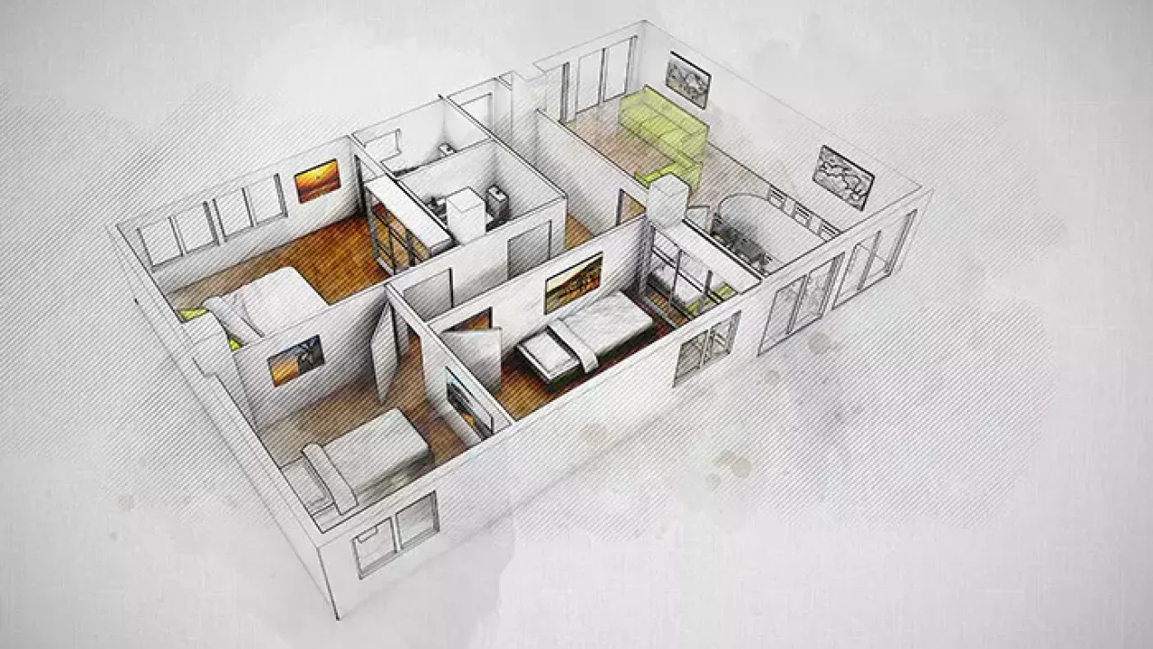 Premium Photo | Sketch and blueprint bright interior of a new apartment  hand drawn illustration